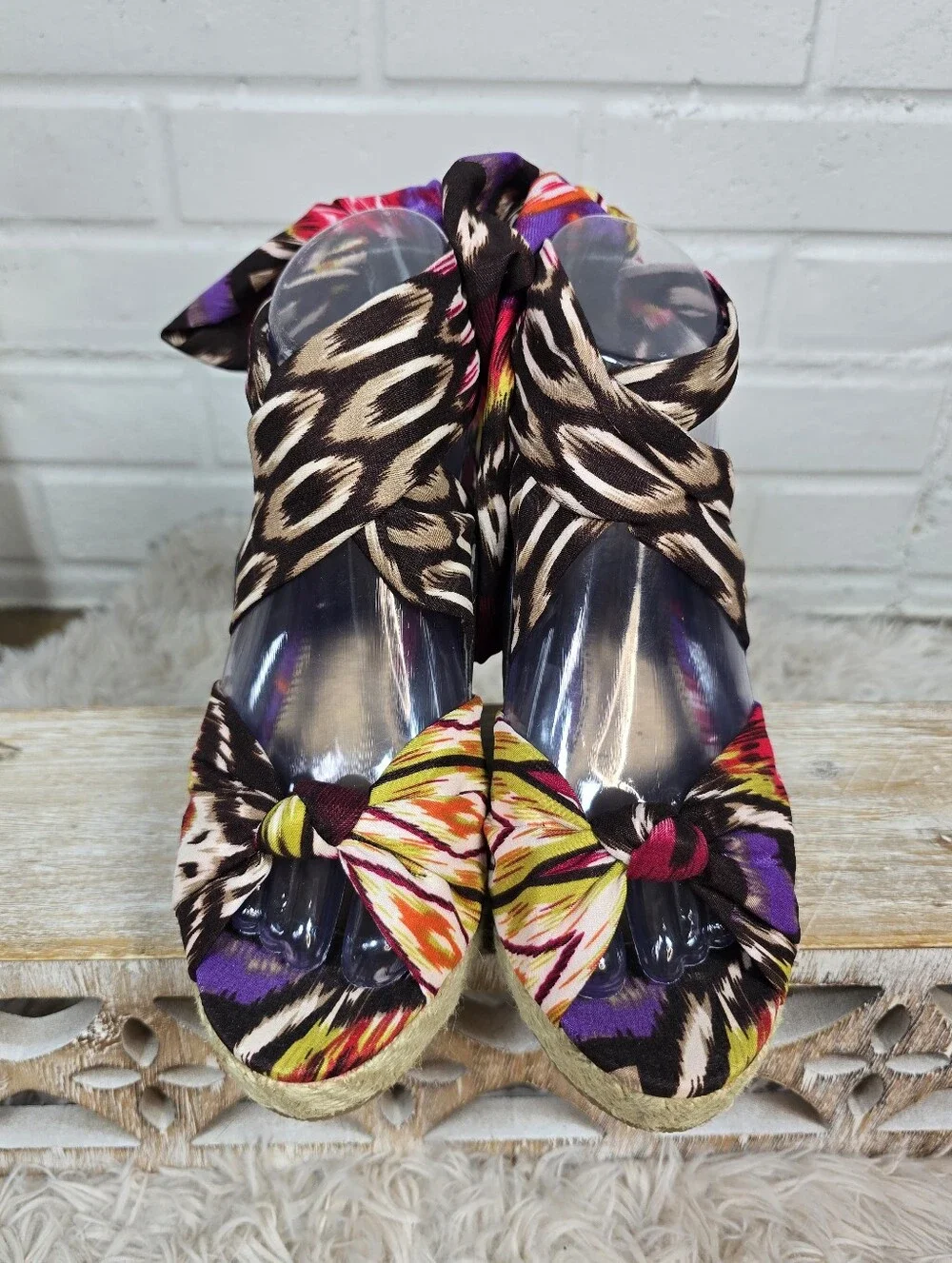 a.n.a Wedge Espadrille Sandals with Multicolor Scarf Strap Size 6.5